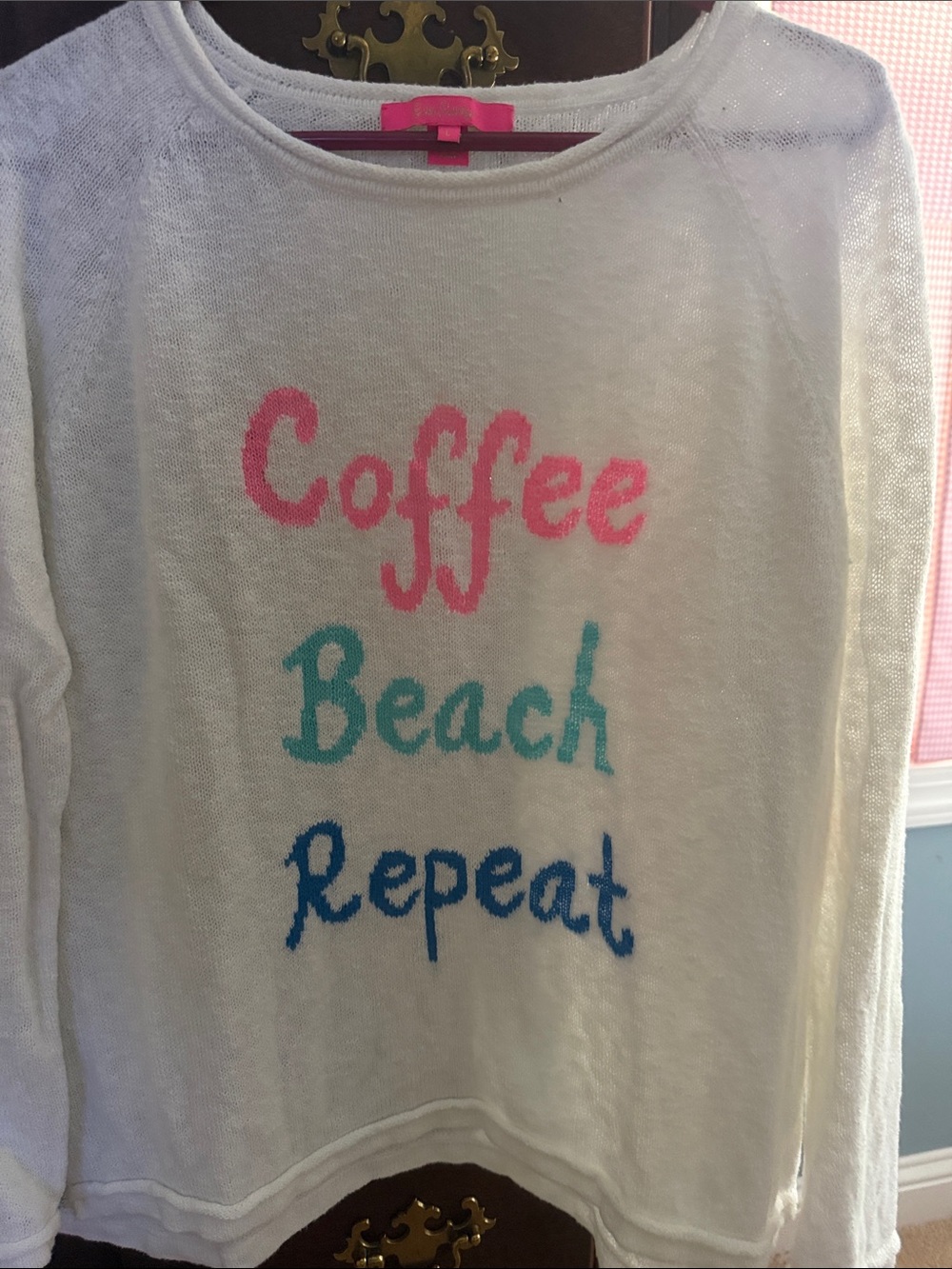 Lilly Pulitzer  White Sweater “Coffee Beach Repeat”